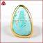 Fashion gold plated natural turquoise bezel cuff ring
