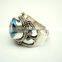 Blue Topaz Facet 925 Sterling Silver Ring, Blue Round Gemstone Ring, Designer Oxidized Silver Handmade Ring