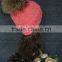Hot sale ,2016 New knitted hats raccoon fur pom pom hats knitted winter hats with raccoon ball