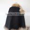 Graceful Natural Raccoon Fur Edge Cashmere Shawl Winter Fur Trim Pushmina Like Poncho Cape