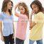 Women Heathered V-Neck Tee with Ribbed Trim