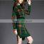 Autumn winter woman multi-colored pullover plaid sweater and knitted pencil skirt