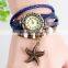 Wholesale Women Leather Vintage Retro Watch bracelet Five Star Charm Watches