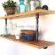 Industrial water pipe wood bathroom wall shelf with hooks