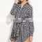 Ladies Long Sleeve Casual Mini Dresses New Fall Style Black Gingham Sleeve Tie Front Shirt Dress