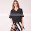Women's loose fit V neck press studs on short slited sleeves tank blouse