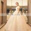 Modern A-line Off-shoulder Cap Sleeve Satin Ball gown with Long Tail wedding dresses TS38