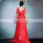 Classical fashion Deep V-neck red bridal dress maxi dress