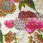 Queen Kantha Quilt Blanket in White Floral Kantha Quilted Bedspreads Throws,Ralli,Gudari Handmade Tapestery REVERSIBLE Bedding