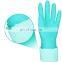 Orange PVC Latex Kitchen Household Spray Flock Lined Fishscale Grip Rolled Cuff Gloves Manufacturer