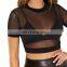 Stylish ladies smart Casual short body sheer Mesh sexy ladies Crop tops shirt