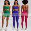 Wholesale Women Soft Breathable High Waist V Back Peach Hip Sports Leggings Shorts Thin Straps Bra Top 2 / 3 Piece Yoga Suit Set