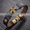 Black Genuine Leather Cross Fashion Bracelet Alloy Clasp Charm Cuff Bracelet for Men and Women