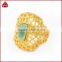 Fashion hollow bird's nest shape gold plated bezel rectangle natural turquoise ring