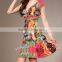 V Neck Flower Printed Fabric Patterns Lady Dress