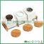 3 Pc White Ceramic Wave Textured Kitchen Spice Canister Jars / Condiment Pots w/ Bamboo Lids & Rack Stand