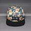 DESIGN LEATHER PATCH FLORAL PRINTING 5 PANEL HAT WHOLESALE LOGO