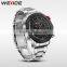 Luxury Brand WEIDE Men Sport Watches Black Dial Red hands Dual Display 30m Waterproof Stainless Steel Strap Watches Stop Watch