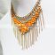 Newest Gold Multirow Goldtone & Orange Seed Bead Pendant Thickness Chain Triple Necklace2016 Fashion Style Wholesale