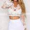 Runwaylover 115 Europe Style 2017 Women Sexy Deep V-Neck Lace Embroidery Crop Tops