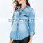 Classic Pointed Collar Faded Wash Denim Shirt Wholesale Woman Shirt With Double Chest Pockets