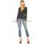 Frilled wrap design chic long sleeve black peplum blouse for women