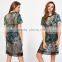 WOMEN sexy short shirt dress, printed and mesh design black dress