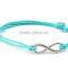 2PCs Silver Plated Metal Infinity Faux Suede Leather Cord Charm Bracelets