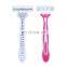 3PCS/Pack 3 Blades Disposable Women Hair Remove Razor Stainless Steel Ladies Bikini Razor Rubber Handle Lubricant Strip KL3-05W