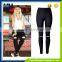 Street fashion beggar hole of tall waist elastic Europe personality jeans trousers