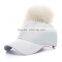 High quality spring fashion new style fur baseball cap with wholesale price/raccoon pompom KZ160073