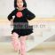 Wholesale Children's Boutique Clothing Kids Black Cotton Long Sleeve Flower Dress with Stripe Ruffle Pants Outfit Set Girl Cloth