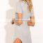 lace up knit top deep V neck cross string woman sexy top