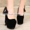 zm50326b high heel lady shoes suede black flower chunky heels women shoe