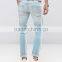 New Fashion Stretch Slim Jeans With Rips In Mid Wash for man