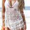 Free Shipping Women Beach Sexy Strap Sheer Floral Lace Beach Dress Embroidered Crochet Hippie Boho vestidos Mini Dress
