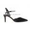 Women fancy handmade black color with rhinestone design med heels sandals shoes ladies party bridal shoe