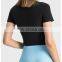 Fashion Wholesale Fitness Gym Sexy V Neck Front Cross Short Sleeve Crop Top Ribbed Slim Fit Women Workout Sports Yoga T Shirt
