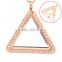 33mm silver/gold/rose gold triangular crystal stainless steel jewelry glass lockets, magnetic photo floating charms locket