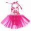 Infant summer halter party designer hot pink sequin flower grenadines slip soft funny baby romper