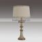 latest fashion antique high end table lamp with exquisite poly lampstand and white drum fabric shade