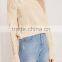 Plain White Ladies Sweater Knitwear Pullover Drop Shoulder Ladder Shoulder Distressed Crop Jumper Women