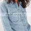 Bleach stone washed women long sleeves denim shirt woman clothes