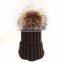 Myfur Super Size Raccoon Fur Pom Pom Detachable Fur Ball Knit Hat
