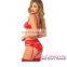 Whloesale Fashion Hot Red 3pcs Underwire Sexy Fancy Bra Panty Set