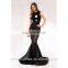 Amigo celebrity black sleeveless hollow out sliver tulle Mermaid maxi bandage dress for taller ladis