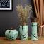 Green Chinese Style Hand Made Paint Large Three-Piece Ceramic Vase For Home Table Decor