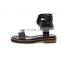 Black flat color design ladies sandals shoes with beautiful buckle women flats genuine leather shoes