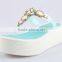 2015 Ladies Crystal Clear Jelly PVC Upper Flip Flops PVC material wedge Heel Slippers with jewelry buckle