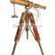 BRASS TELESCOPE WITH STAND - 10" ANTIQUE TELESCOPE WITH WOODEN TRIPOD STAND - NAUTICAL MARINE GIFT